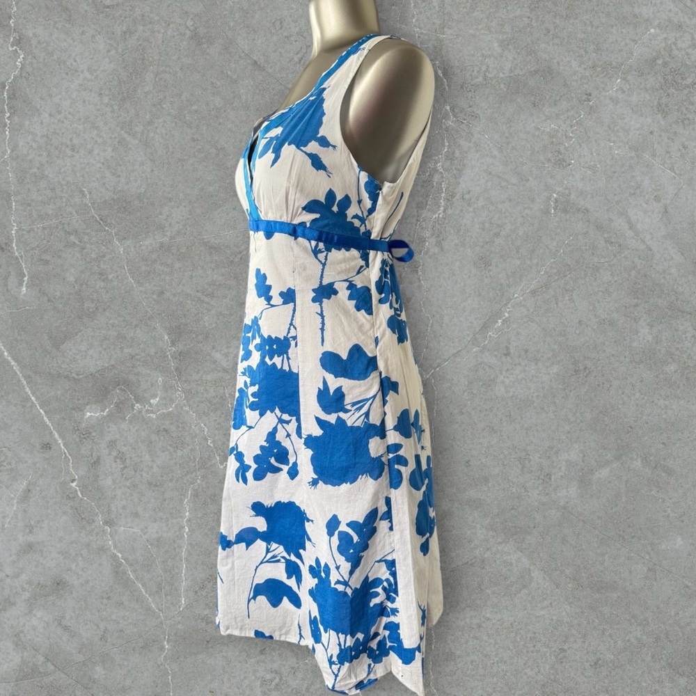 2 for $30 | White Cotton Midi Dress with Bold Blue Floral Print - Picture 7 of 16